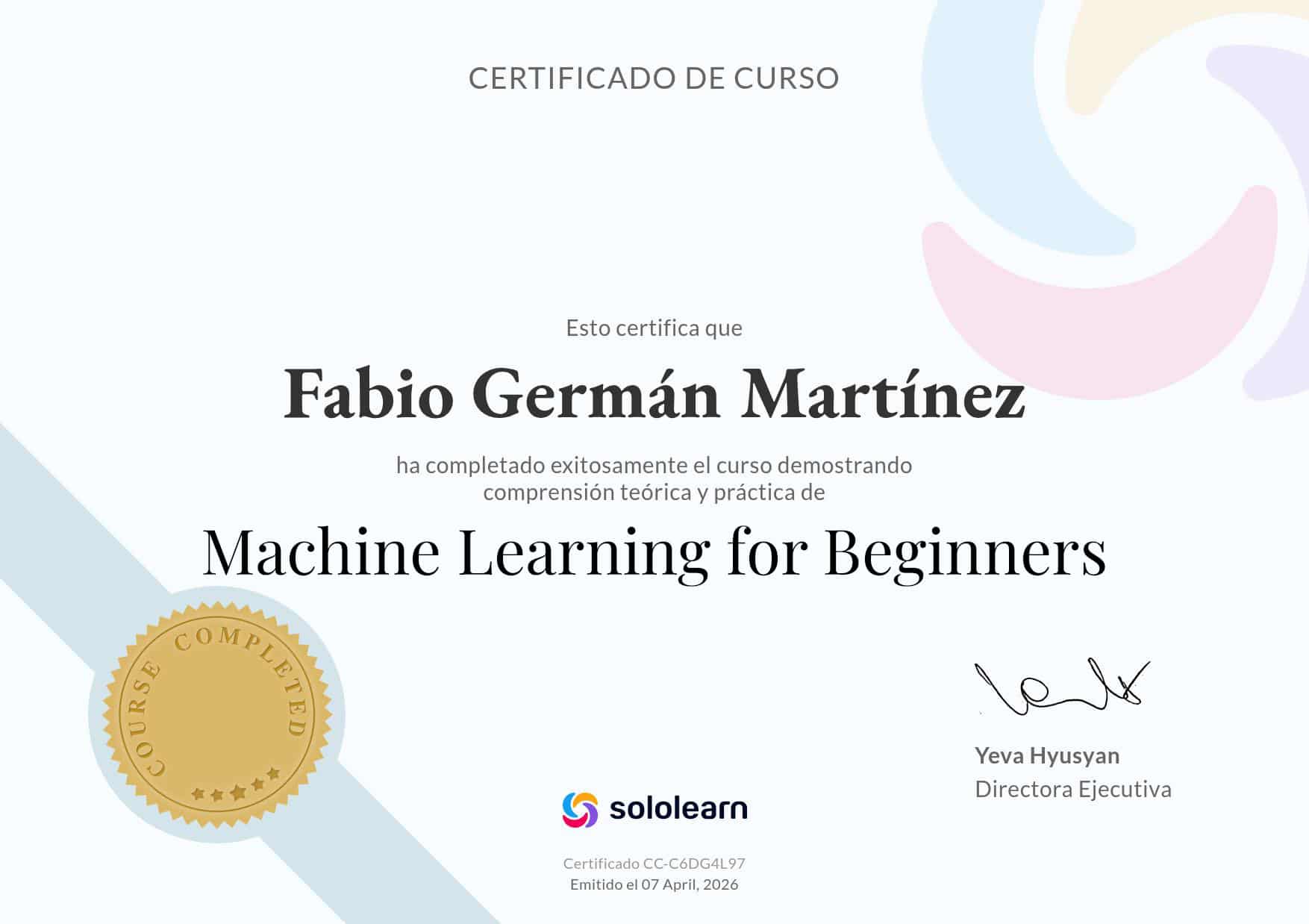 Certificado Machine Learning SoloLearn