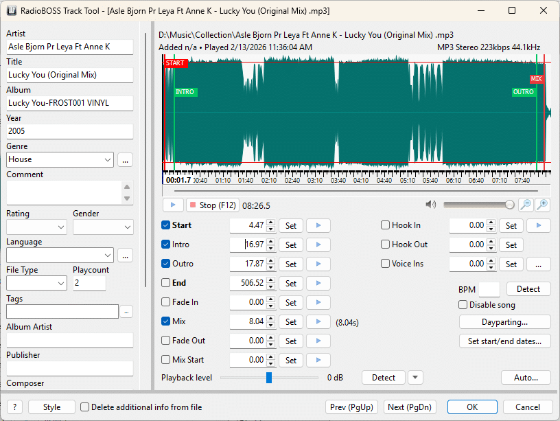Cómo usar el track tool para editar metadatos